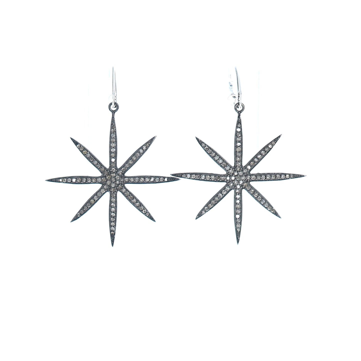 Pave Diamond Earrings Sterling Silver Celestial Star 2.25" -NewWorldGems
