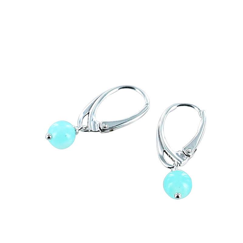 Peruvian Opal Round Earrings Sterling Leverback -NewWorldGems