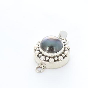 Dark Silver Black Pearl Clasp Sterling Ball Design 12mm -NewWorldGems