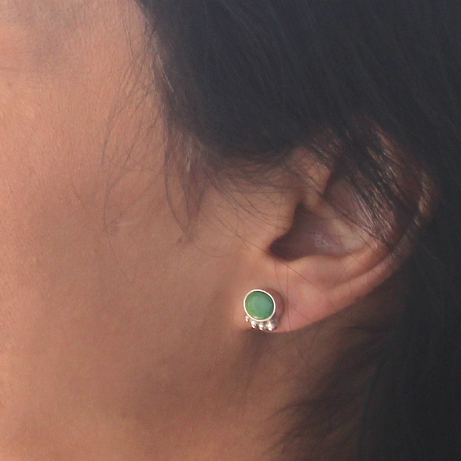 Sonoran Gold Turquoise Earrings Lime Green Blue Sterling Posts -NewWorldGems