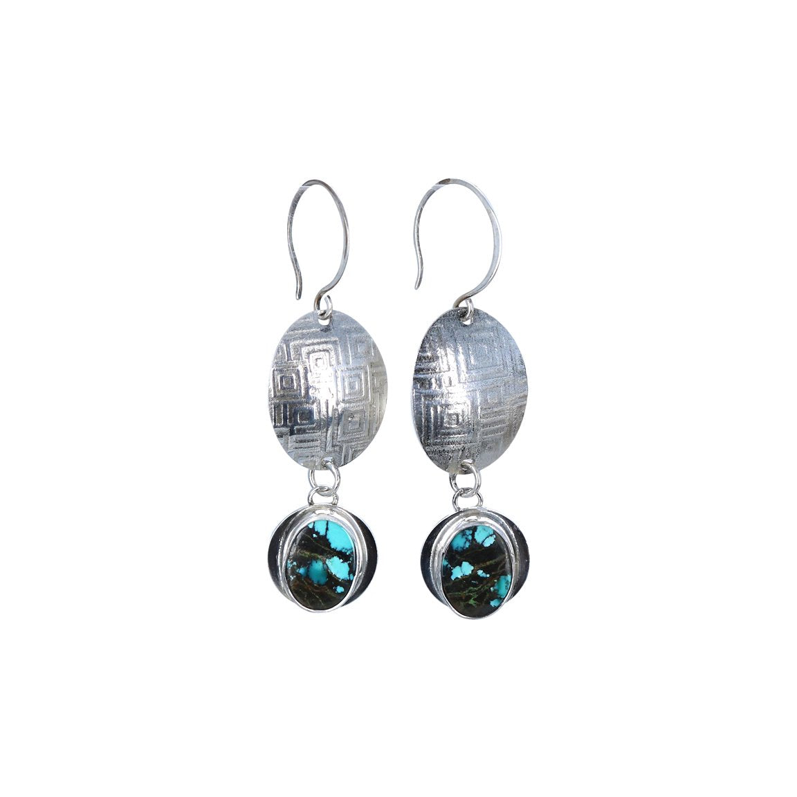 Tibetan Turquoise Beads Earrings Sterling Textured -NewWorldGems