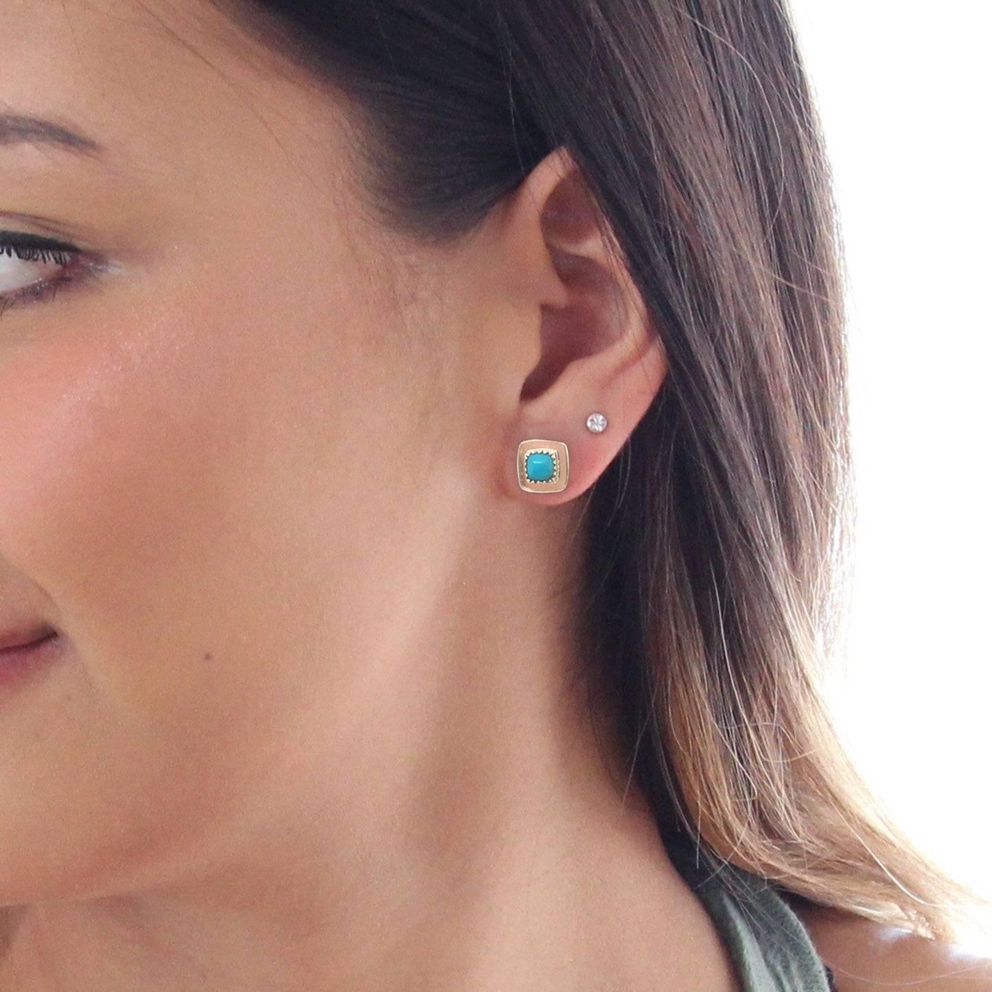 Blue Ridge Orvil Jack Turquoise Earrings Sterling Posts Square 6mm -NewWorldGems