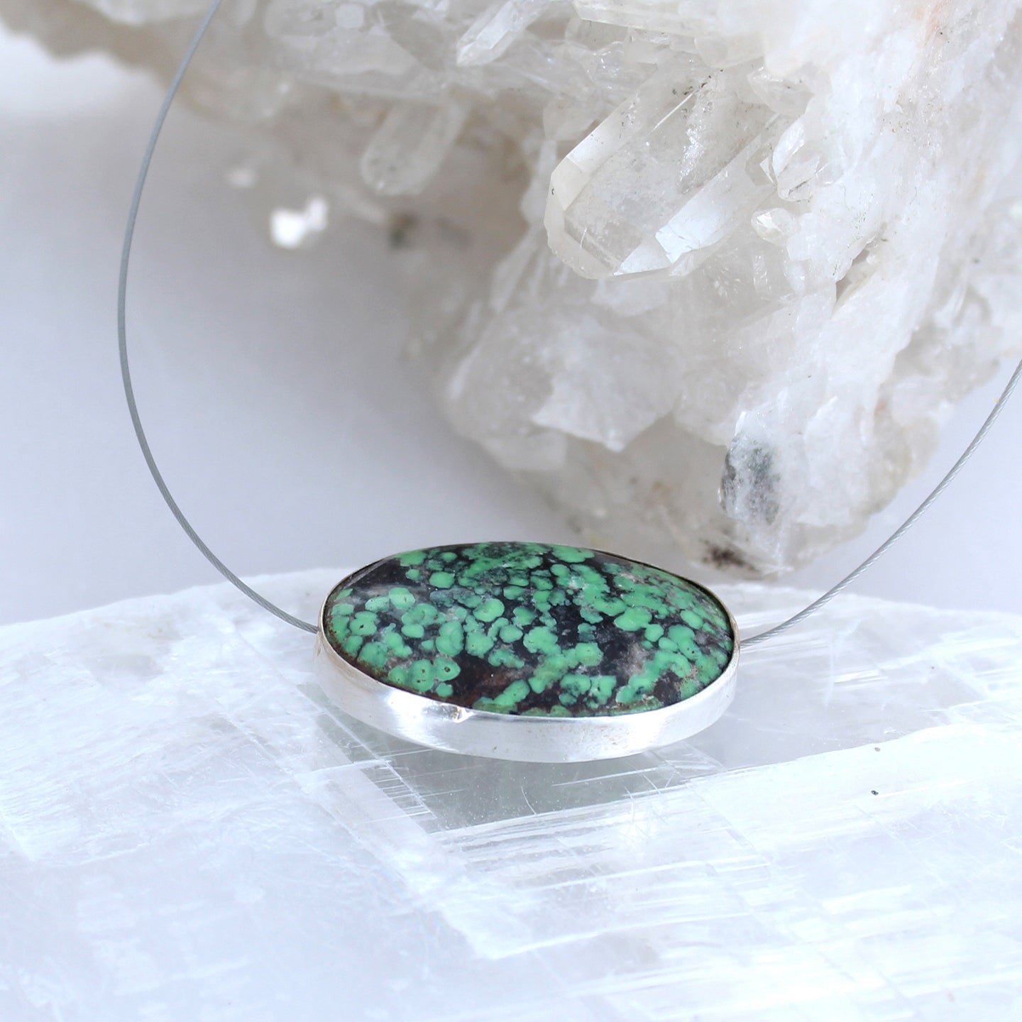 Sterling Silver Rimmed Lime Green Hubei Turquoise Centerpiece Bead #2 -NewWorldGems
