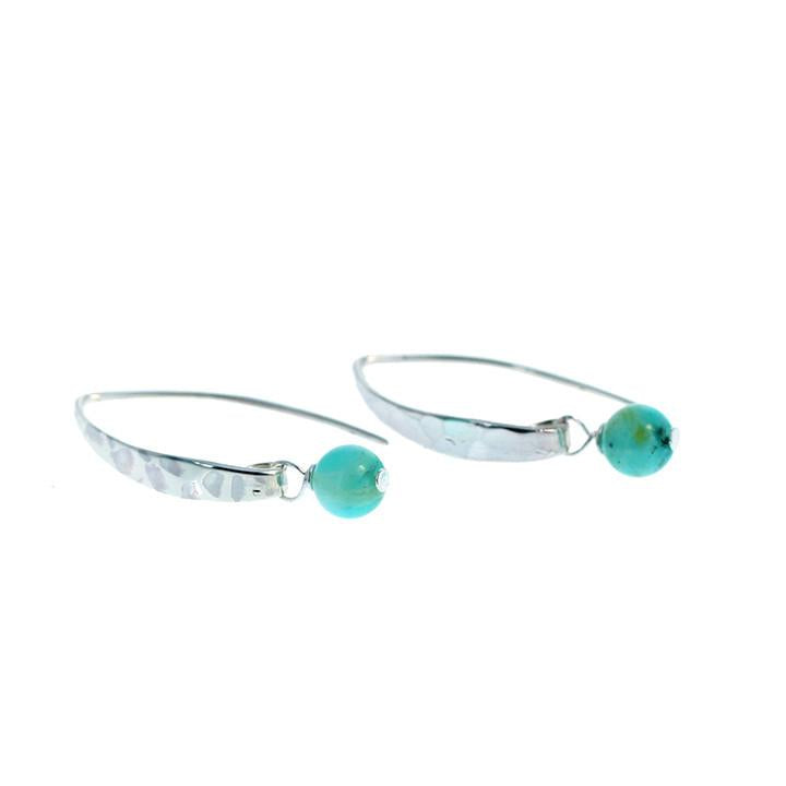 Peruvian Opal Earrings Hammered Sterling 6.5Mm Round Drops -NewWorldGems