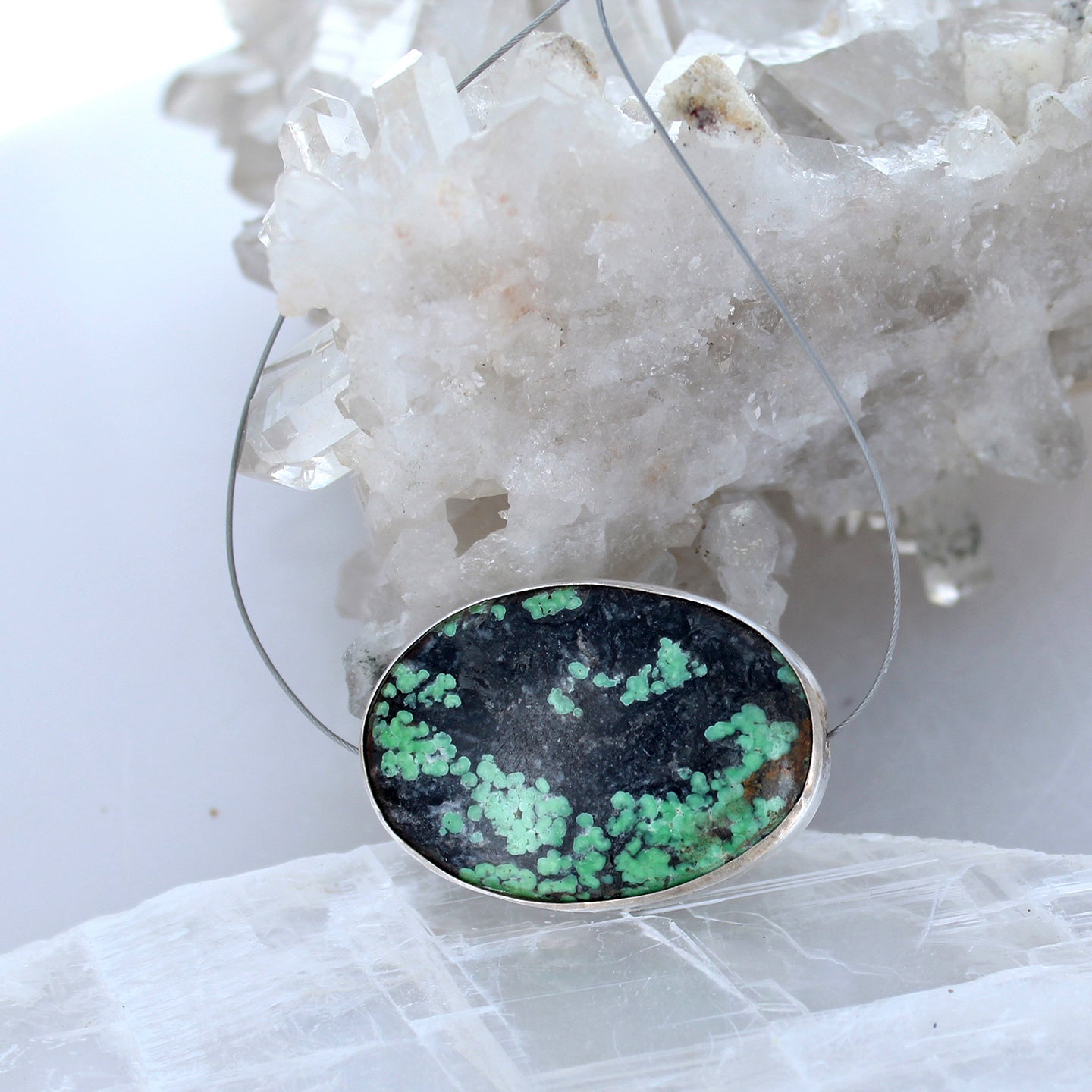 Sterling Silver Rimmed Lime Green Hubei Turquoise Centerpiece Bead -NewWorldGems
