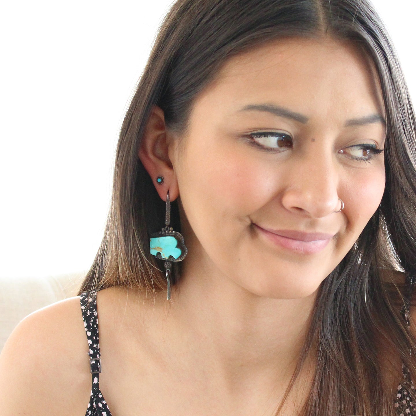 Carved Buffalo Turquoise Earrings Sterling Southwest Oxidized -NewWorldGems