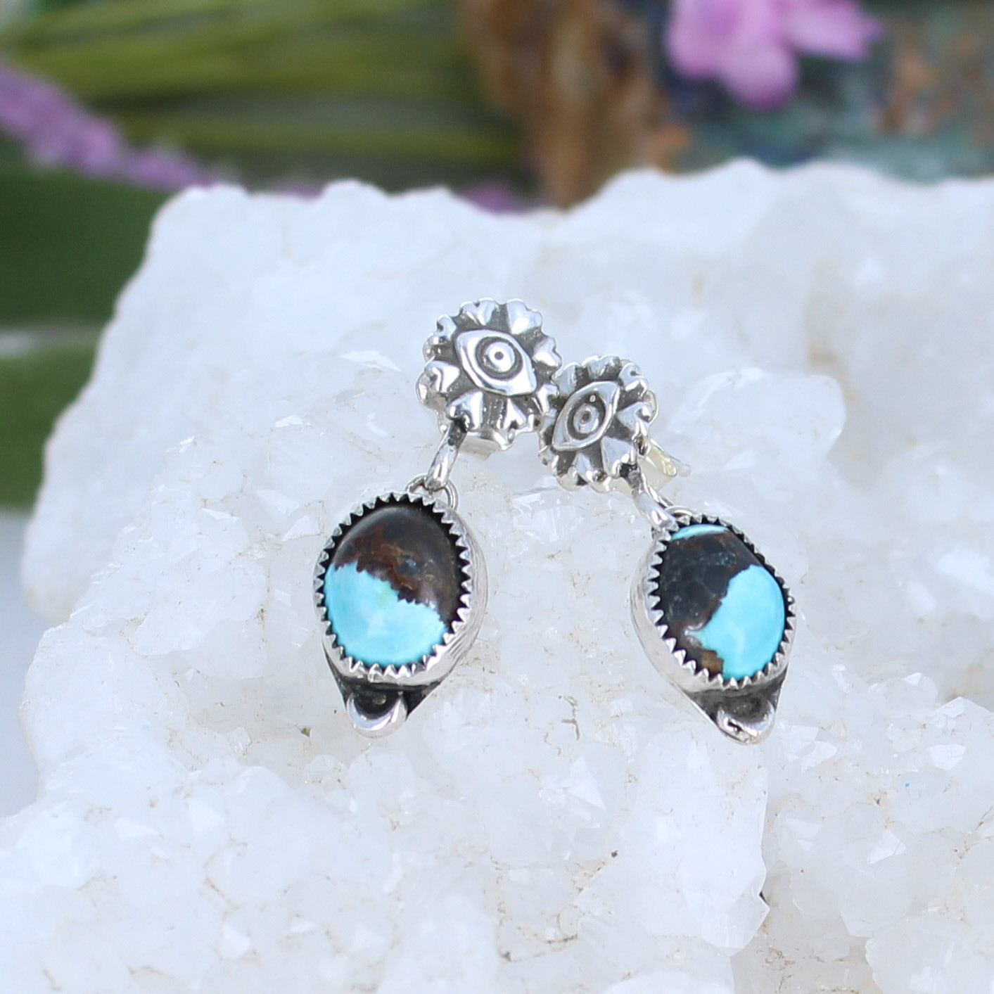 Blue Moon Turquoise Moon Earrings Dangles Southwest -NewWorldGems