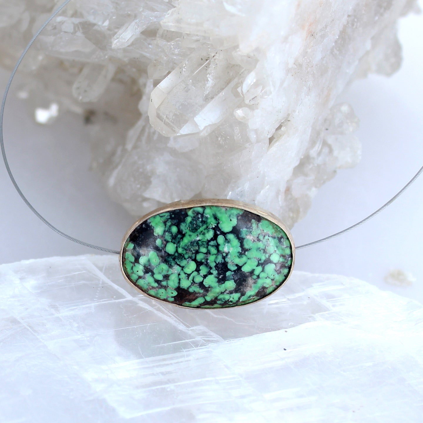 Sterling Silver Rimmed Lime Green Hubei Turquoise Centerpiece Bead #2 -NewWorldGems