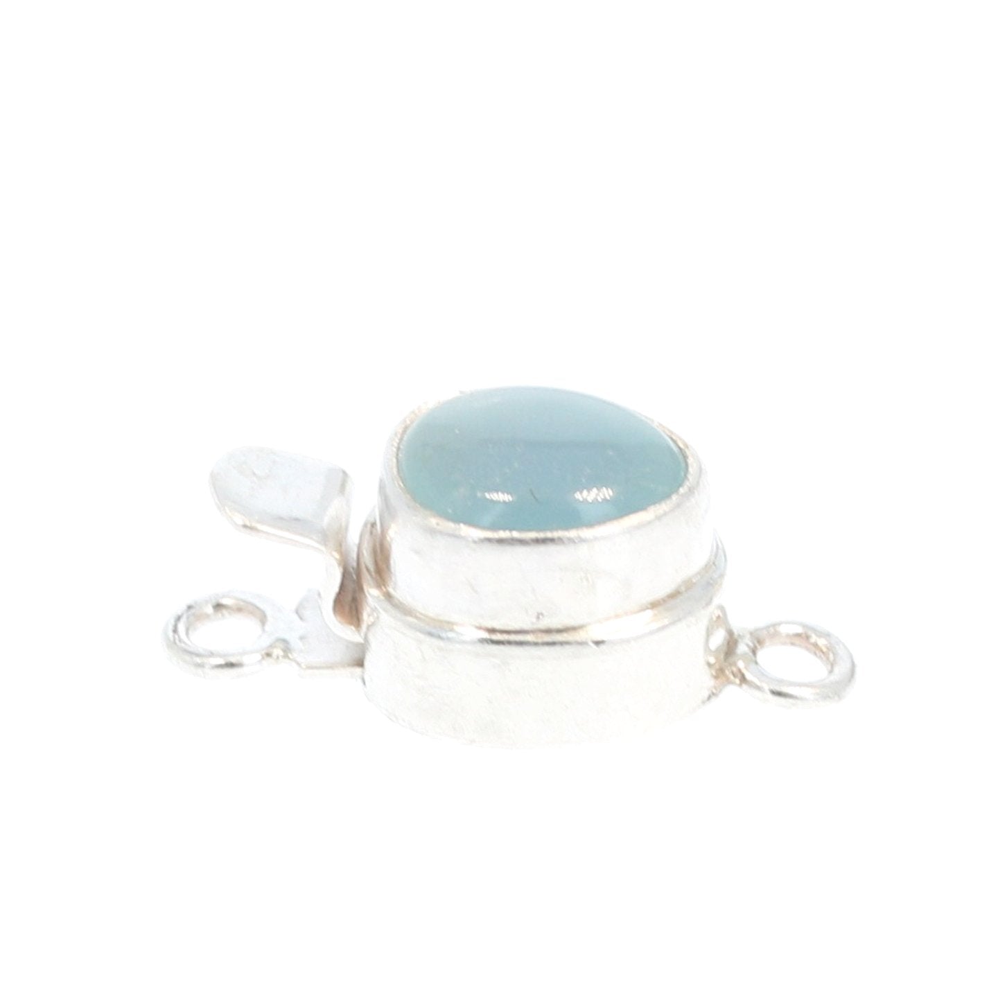 Aqua Chalcedony Clasp Freeform Classic Design 7mm Sterling -NewWorldGems