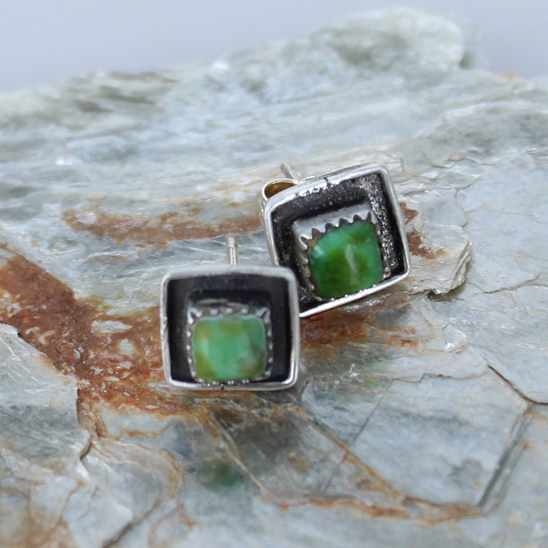 Sonoran Gold Turquoise Earrings Sterling Posts Square 6mm -NewWorldGems