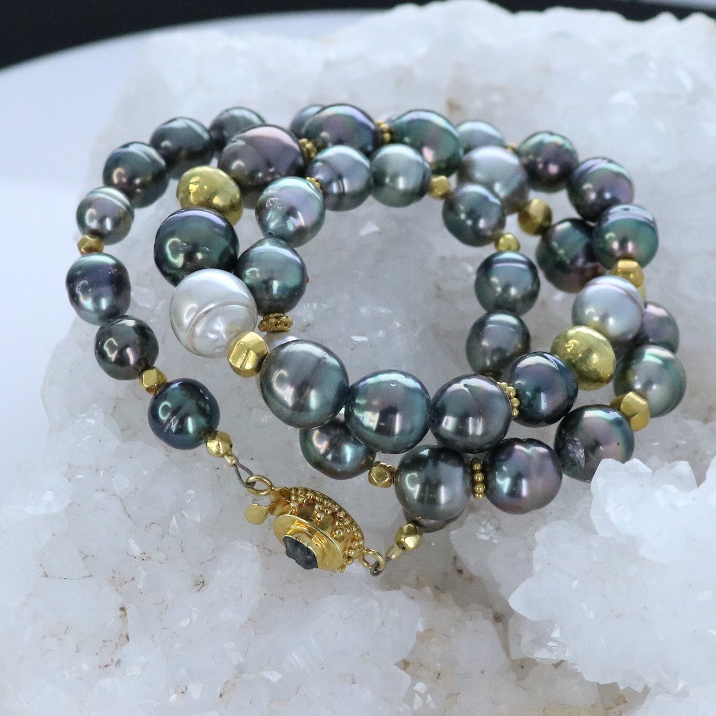 Tahitian Pearl 18K Gold Necklace With Diamond Clasp -NewWorldGems