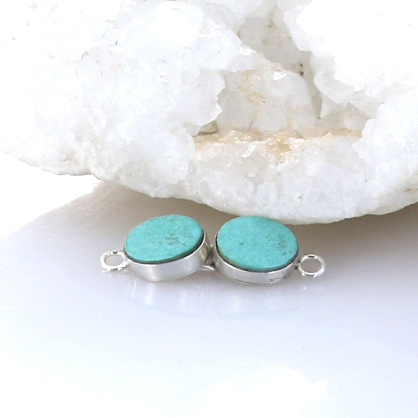 Tibetan Turquoise Sky Blue 2 Stone Clasp Sterling -NewWorldGems