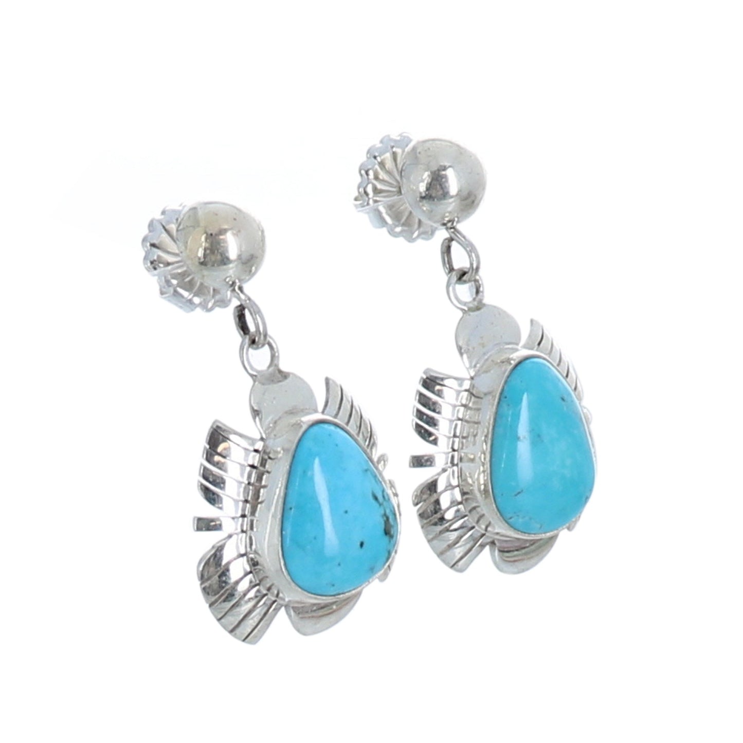 Beautiful Sky Blue Kingman Mine Turquoise Earrings Feathered #4 -NewWorldGems