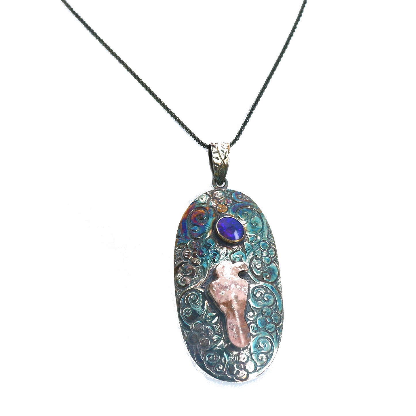 Lightning Ridge Midnight Blue Opal and Raven Pendant Sterling -NewWorldGems