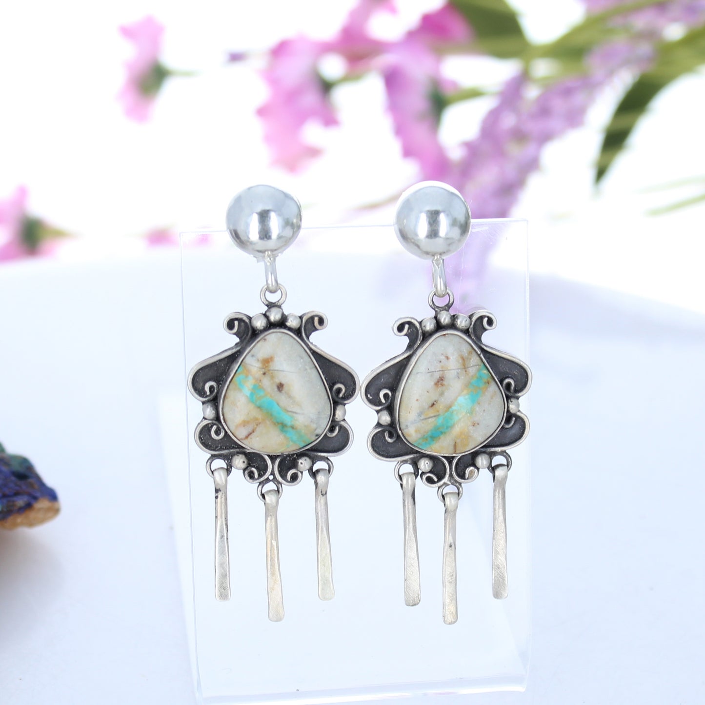 Pastel Royston Turquoise Scroll Earrings Sterling Green Golden -NewWorldGems