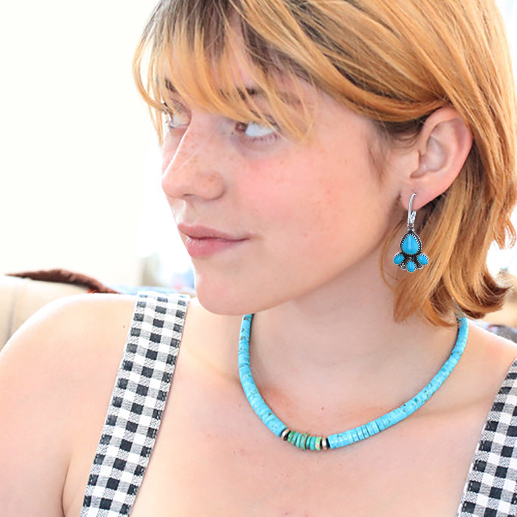 Sonoran Rose Blue Petal Earrings Sterling Silver 4 Stone Posts -NewWorldGems