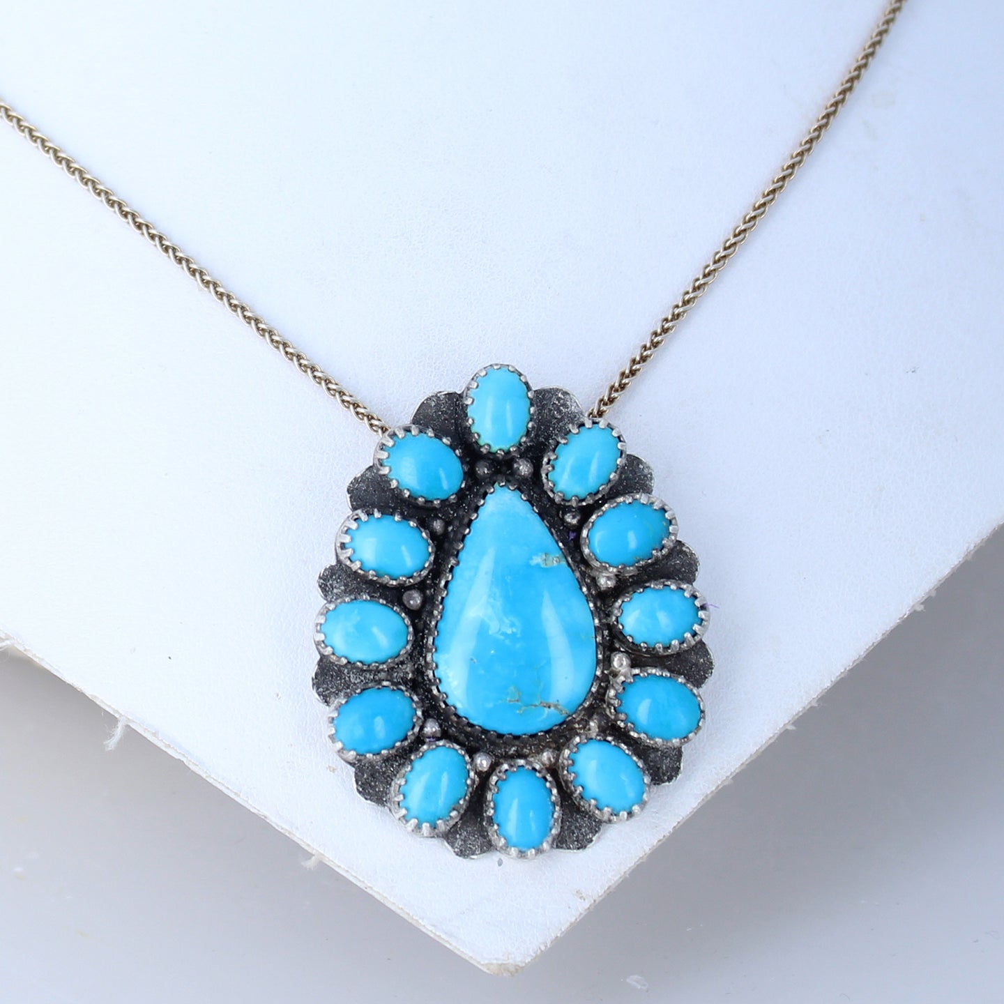 Blue Sonoran Rose Turquoise Pendant Sterling Silver 12 Petal -NewWorldGems