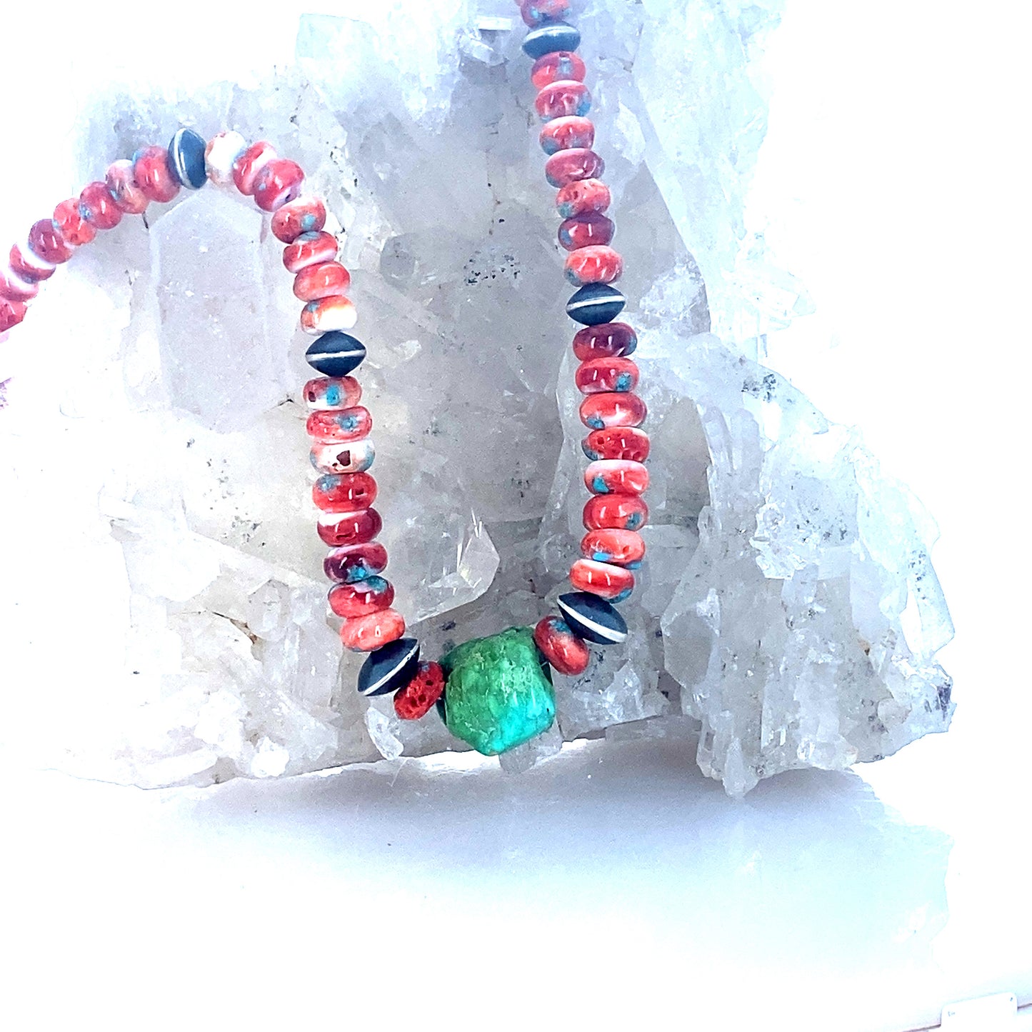 RED SPINY OYSTER Sterling Silver Necklace Southwest Style 18" -NewWorldGems