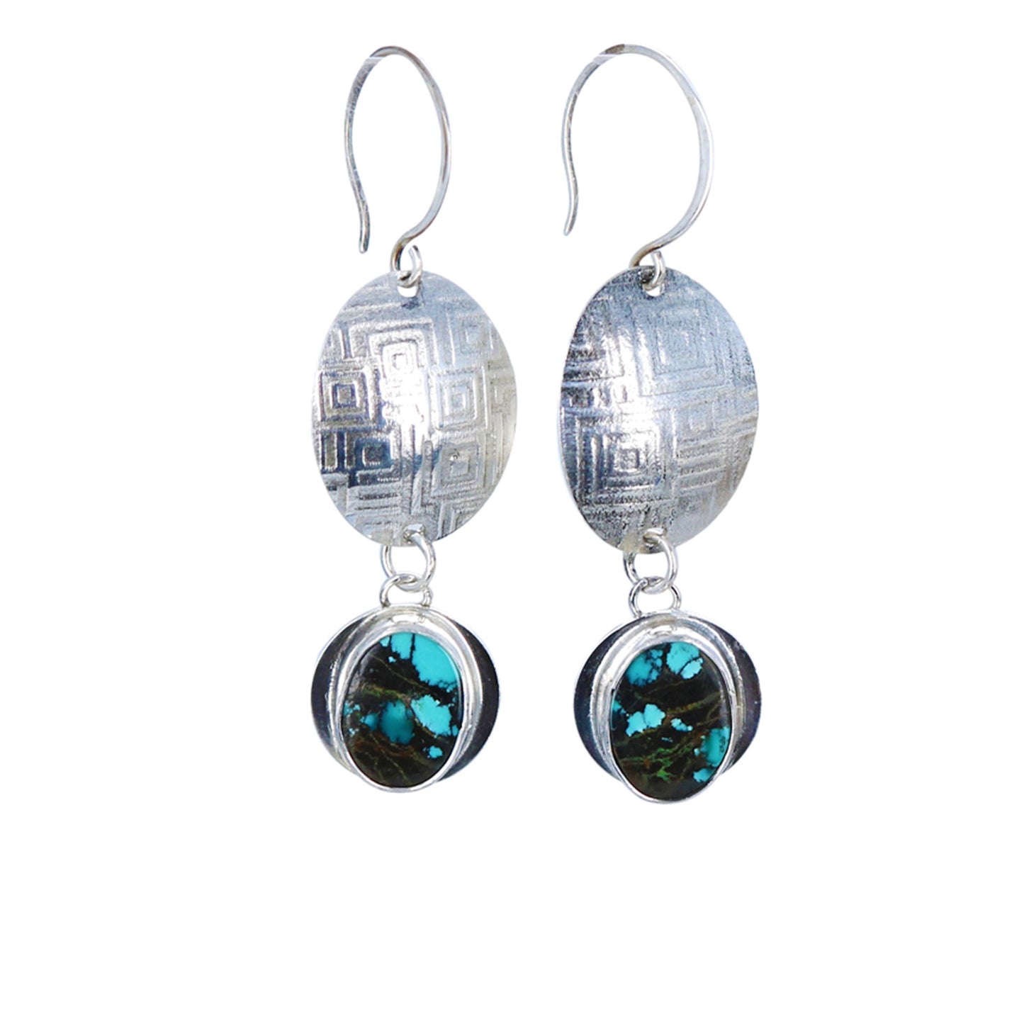 Tibetan Turquoise Beads Earrings Sterling Textured -NewWorldGems