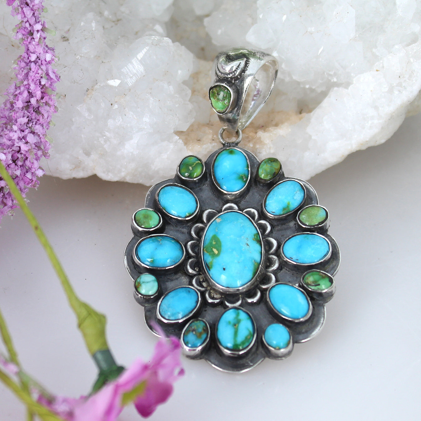 Gorgeous Sonoran Gold Turquoise Many Moons Pendant Sterling #2 -NewWorldGems