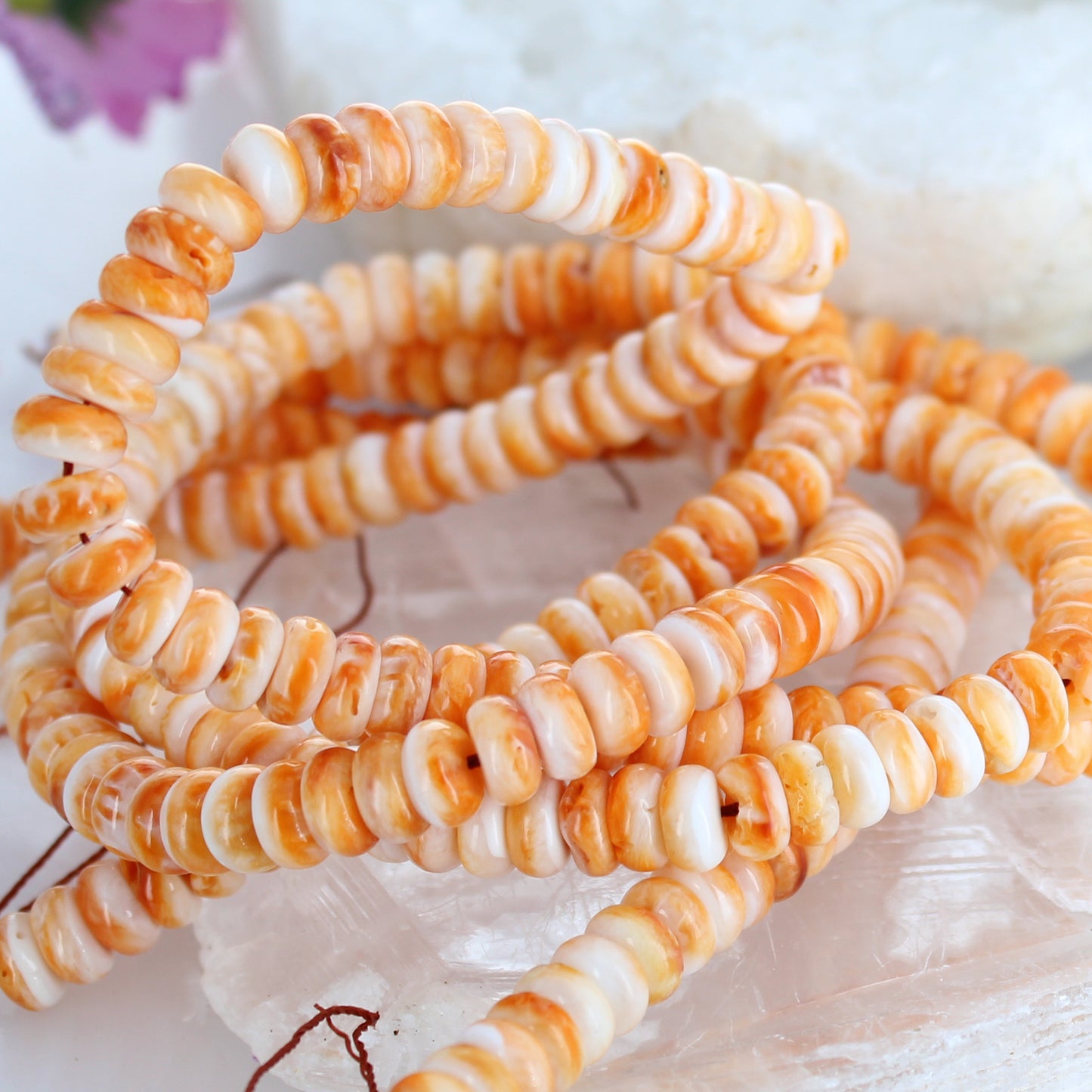 ORANGE SPINY OYSTER Beads Rondelles 8mm 16" -NewWorldGems