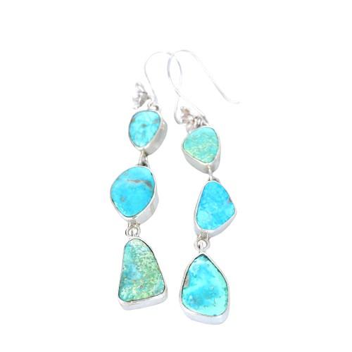 Ocean Blues Turquoise Earrings 3-Stone Sterling Dazzlers -NewWorldGems