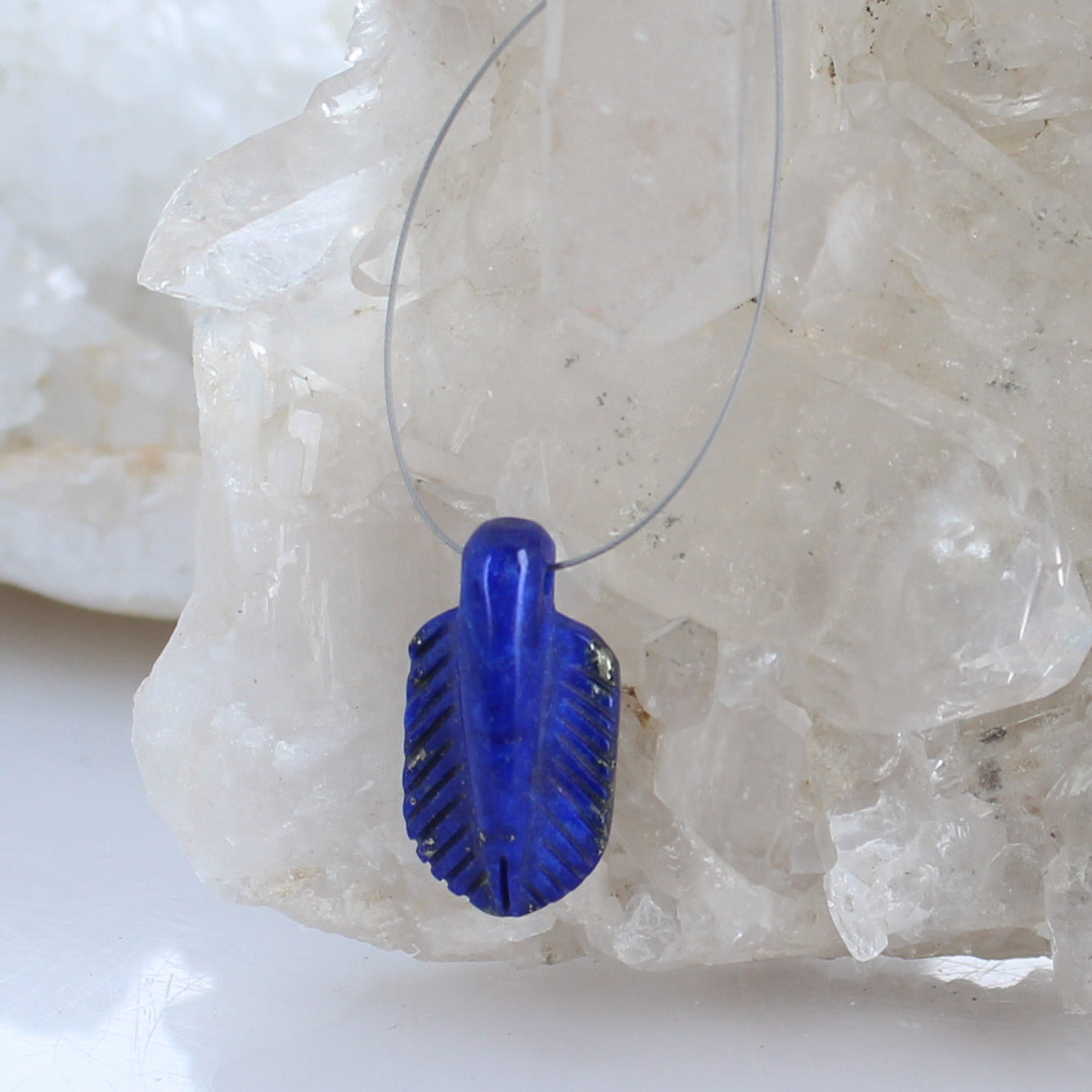 LAPIS PENDANT Carved Feather Design -NewWorldGems