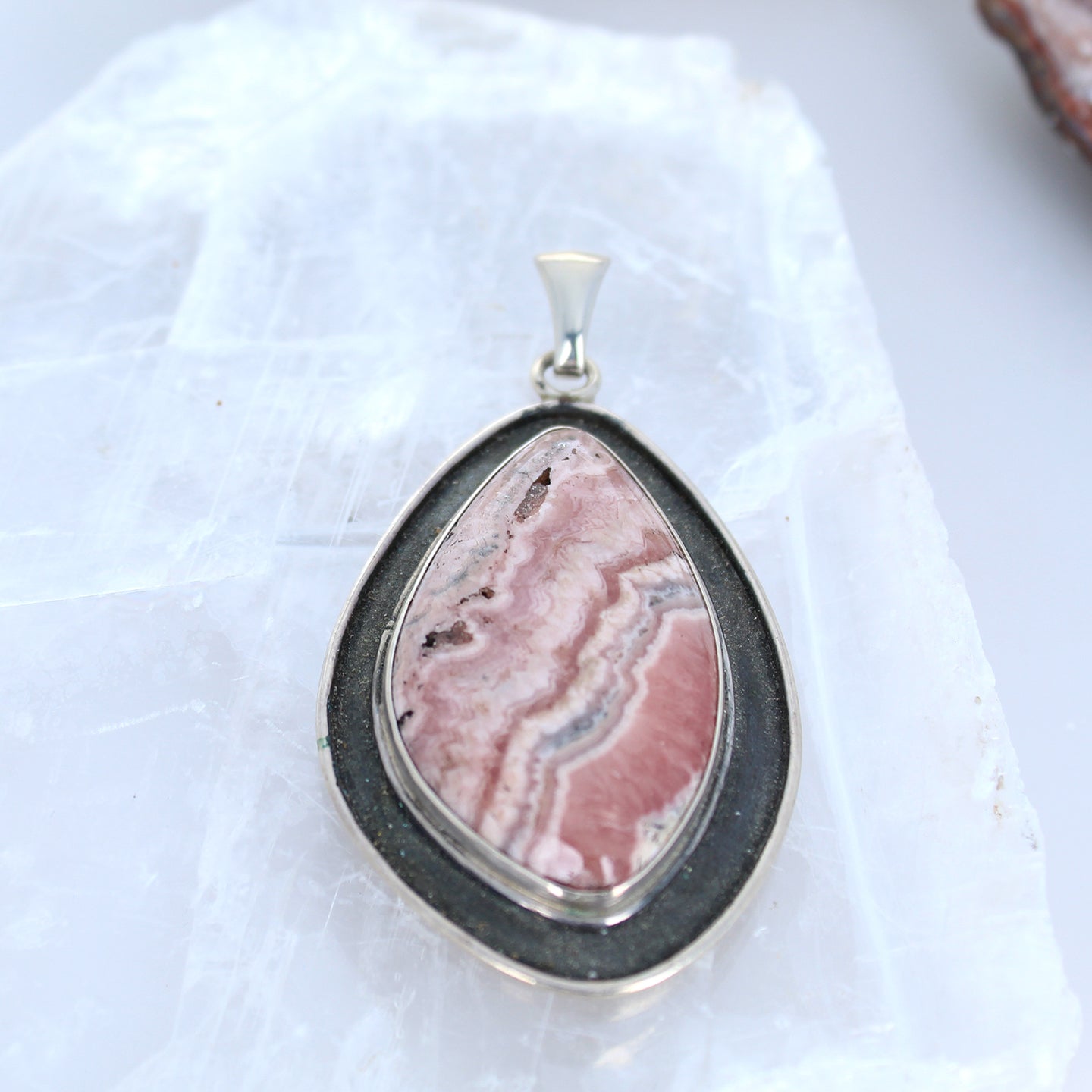 Sterling Rhodochrosite Pendant Free Form Shape -NewWorldGems