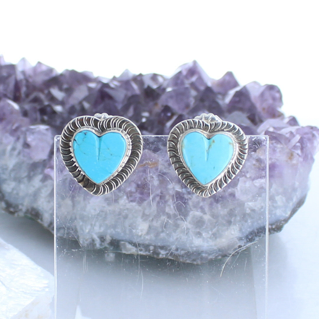 KINGMAN TURQUOISE Hearts Earrings Posts Robins Egg Blue -NewWorldGems