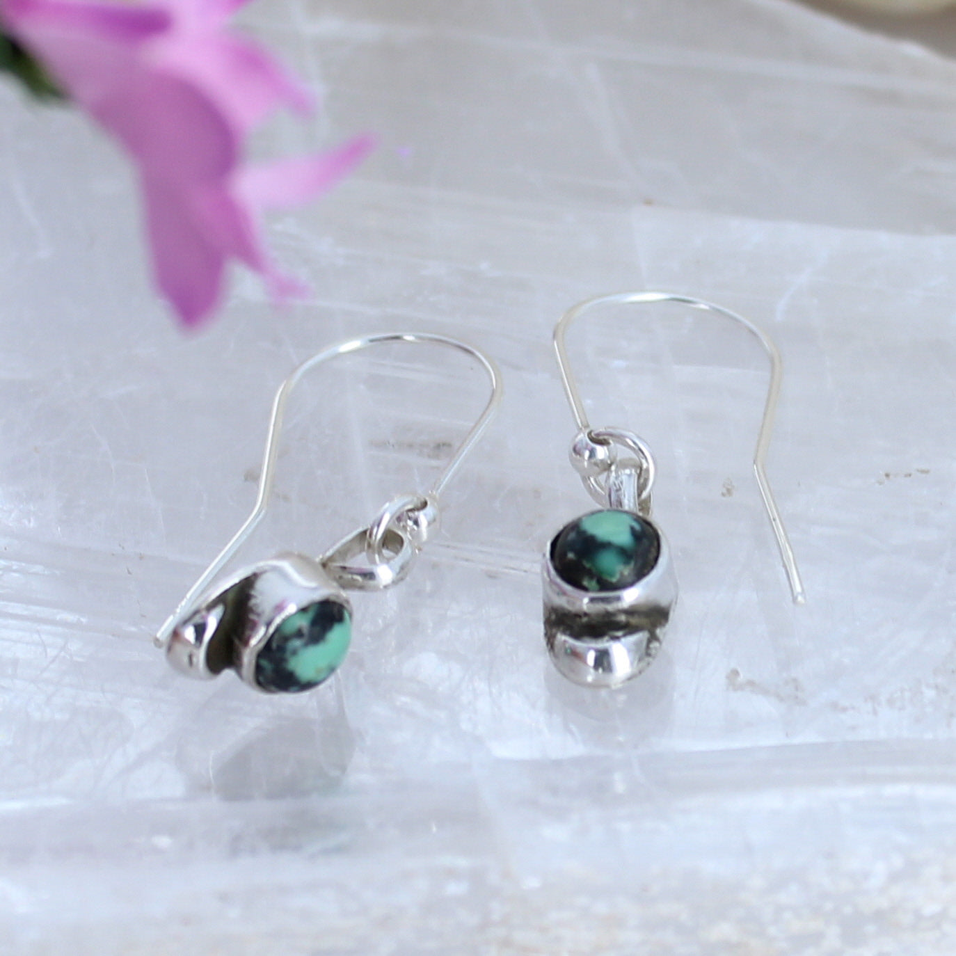 New Lander Turquoise Tiny Moon Earrings Southwest Sterling Silver -NewWorldGems