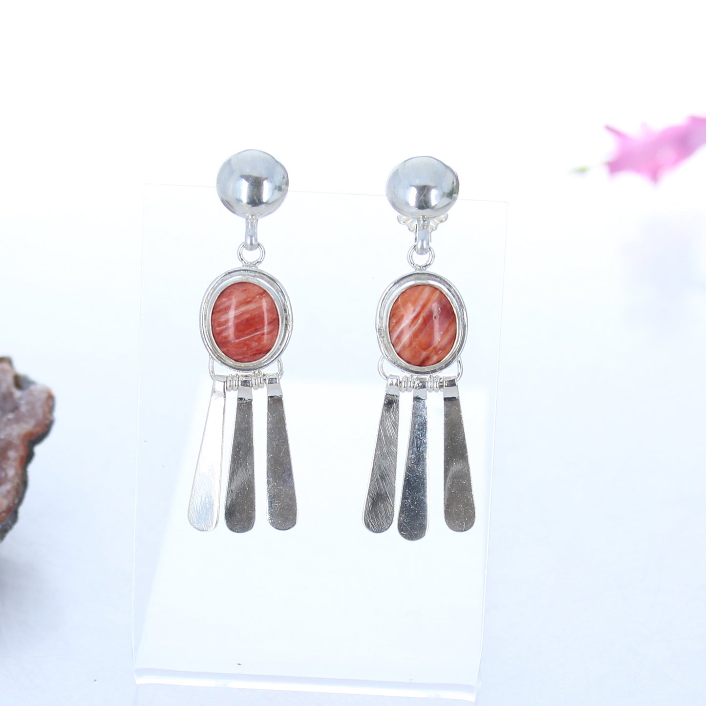 Orange Spiny Oyster Earrings Dangles Sterling Silver -NewWorldGems