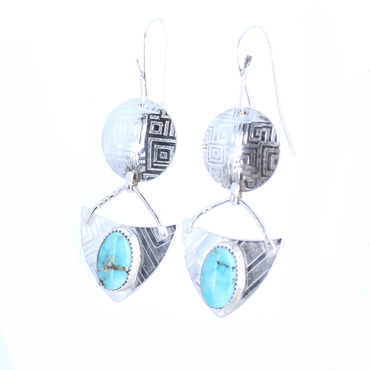 DRY CREEK Turquoise Earrings Sterling Geometric Pattern -NewWorldGems