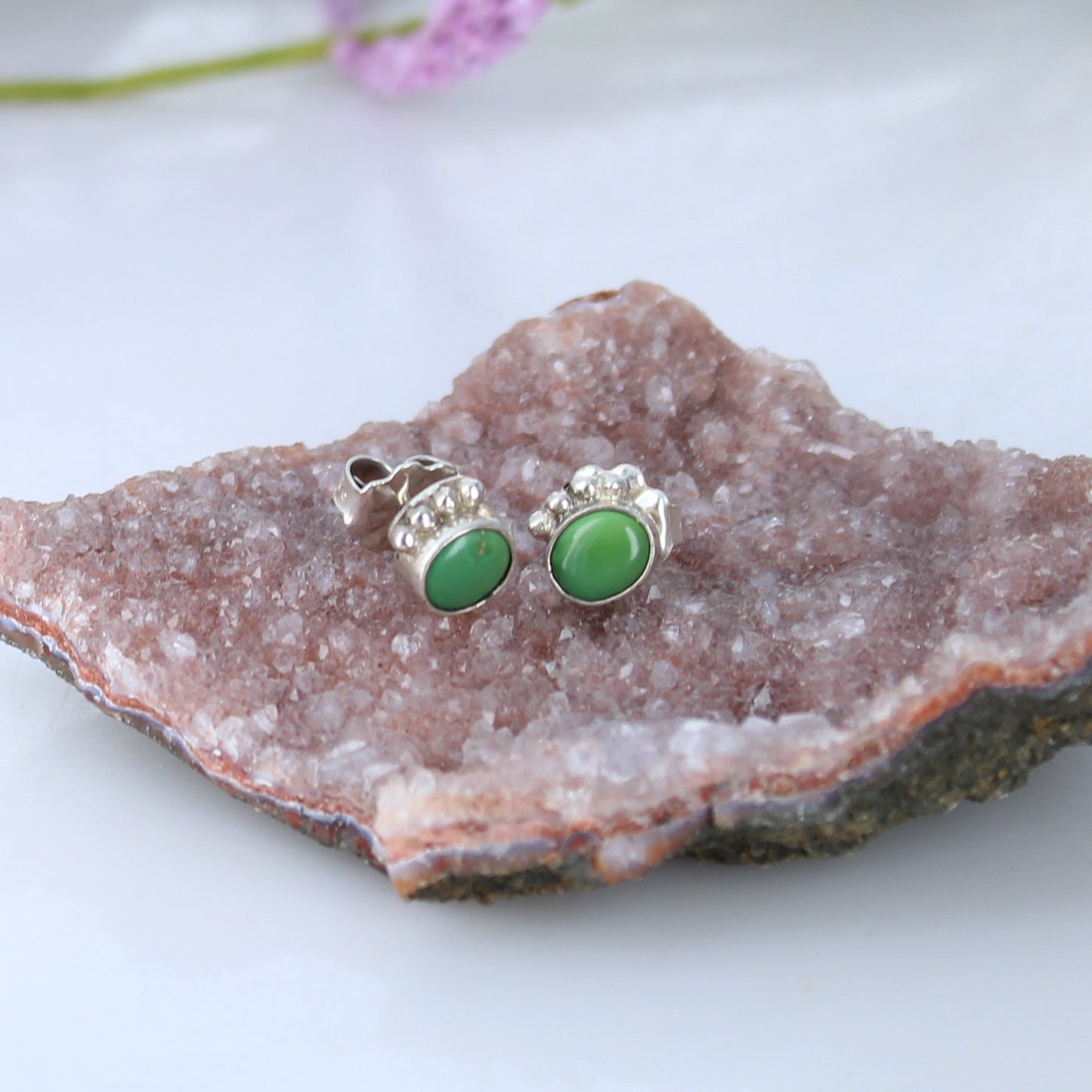 Sonoran Gold Turquoise Earrings Lime Green Blue Sterling Posts -NewWorldGems