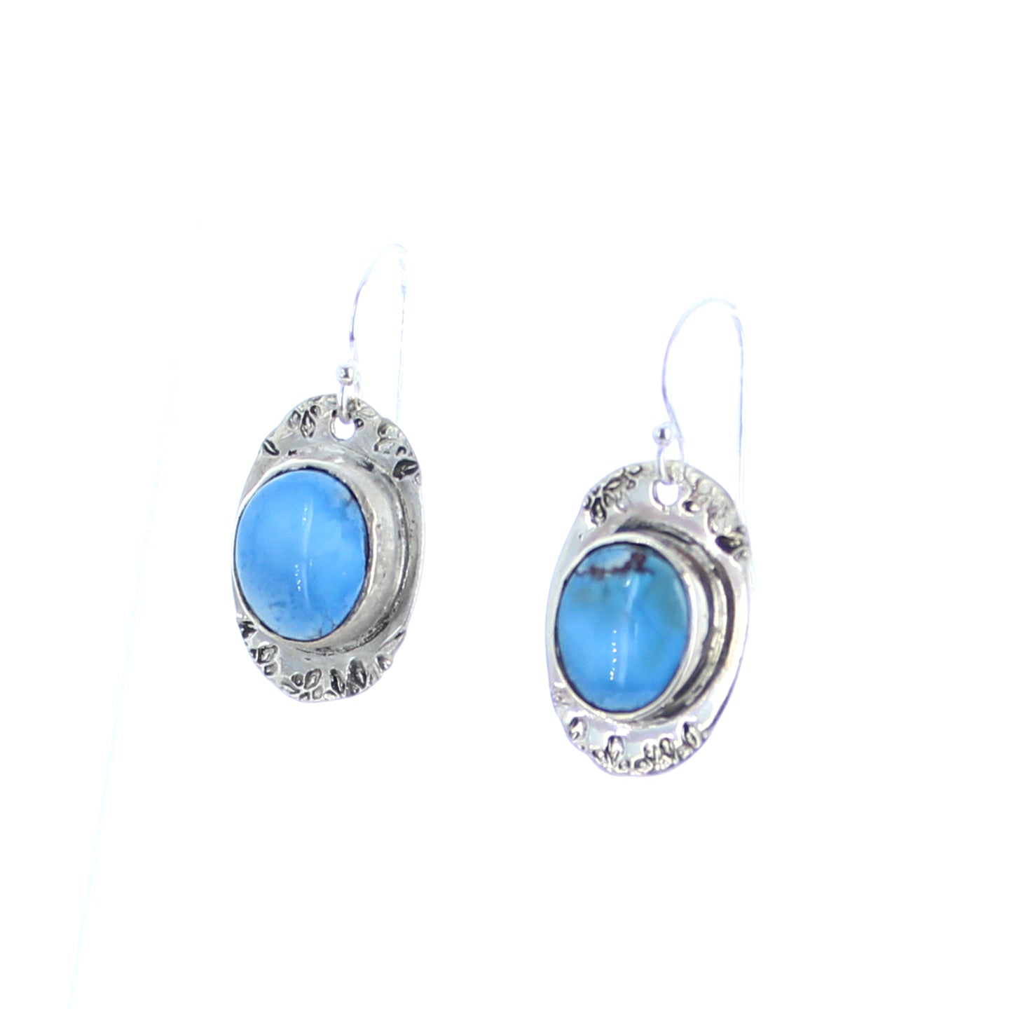 Kazakhstan Turquoise Earrings Sterling Silver Oval Drops -NewWorldGems