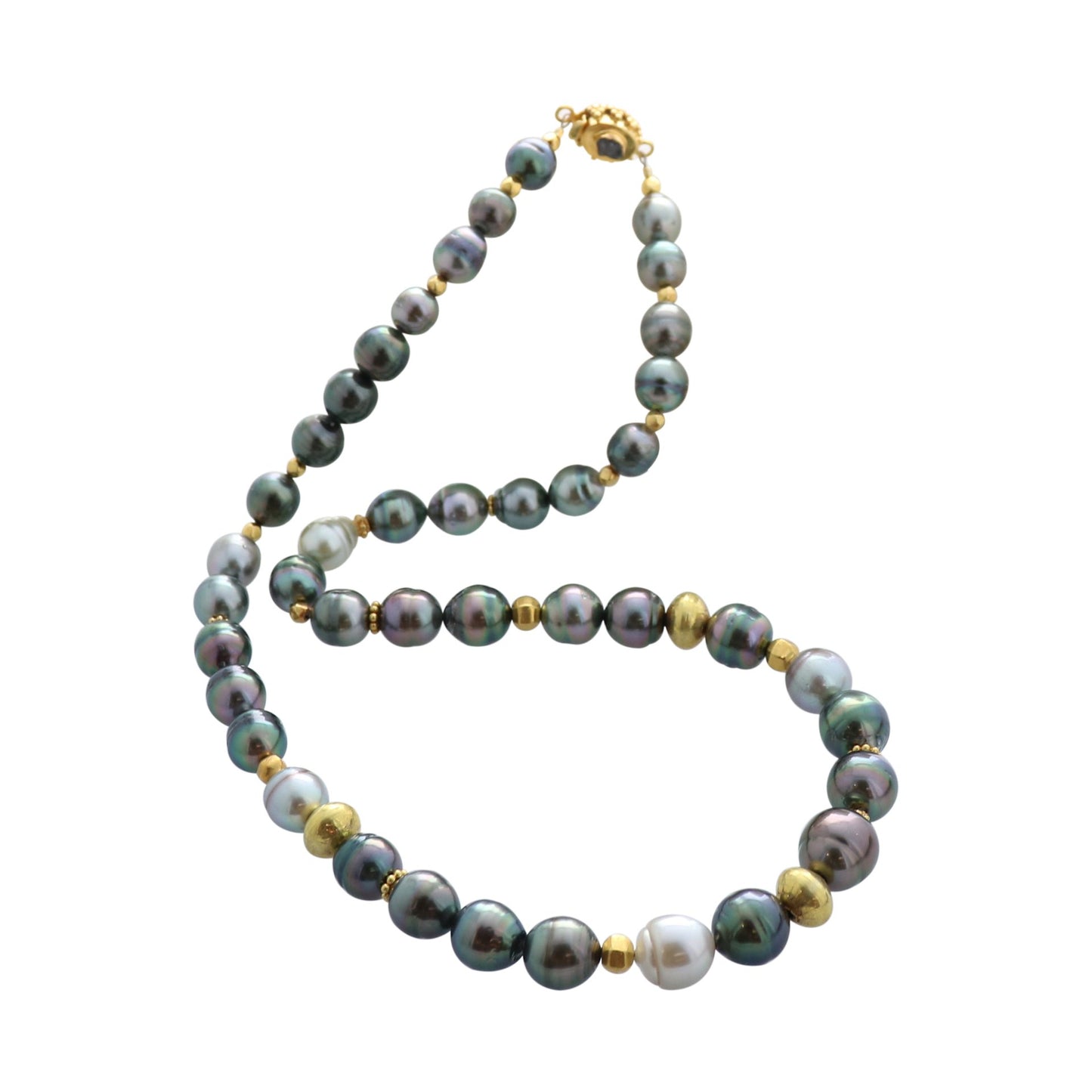 Tahitian Pearl 18K Gold Necklace With Diamond Clasp -NewWorldGems