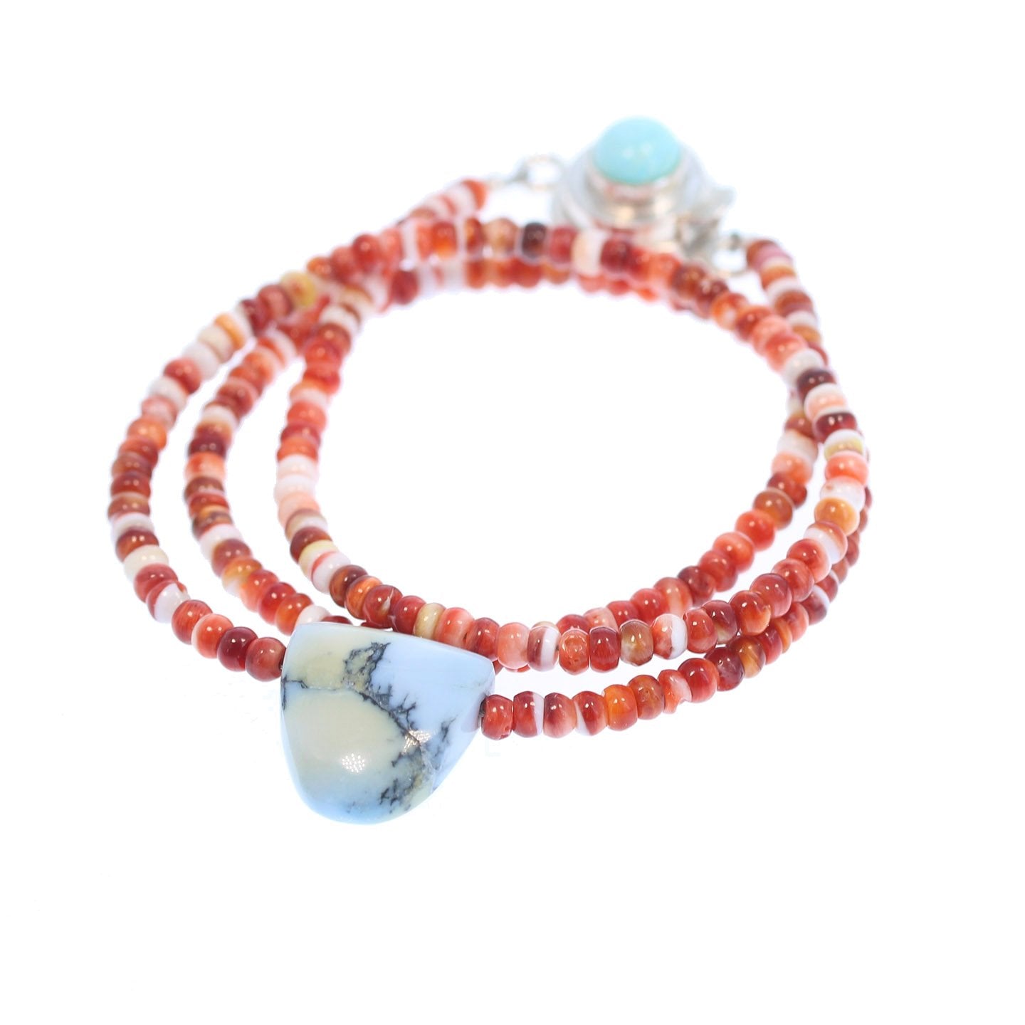 White Buffalo Turquoise And Red Spiny Oyster Necklace Southwest 16.5" #2 -NewWorldGems