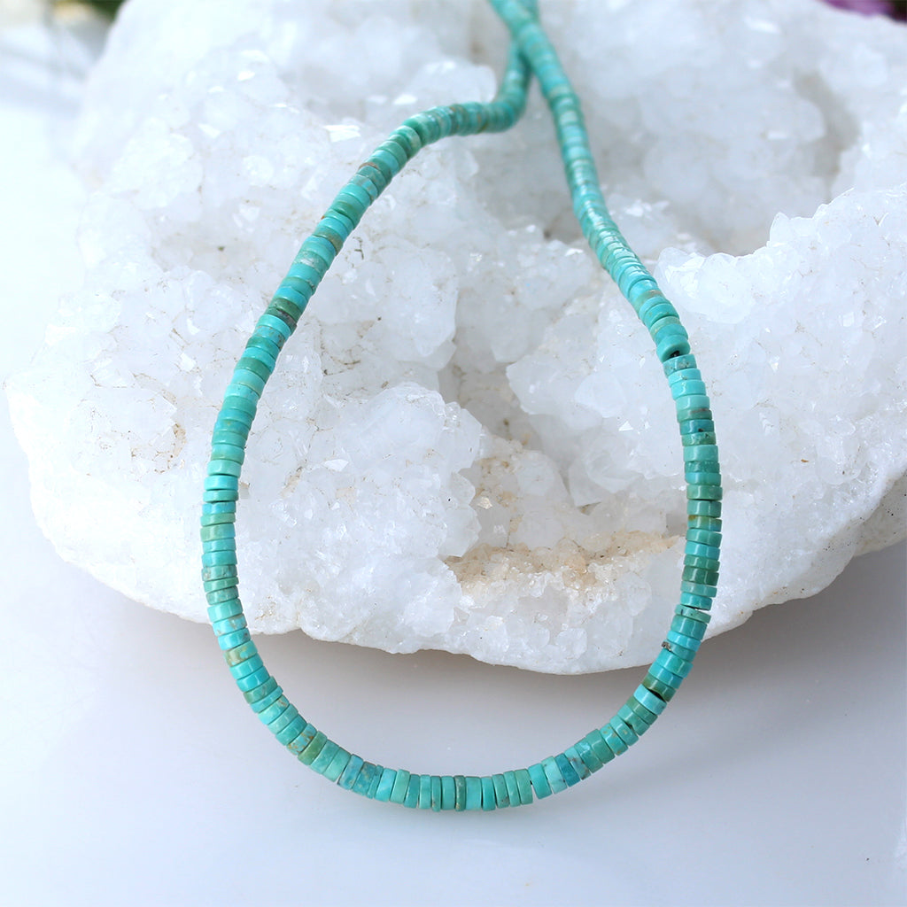 MEXICAN TURQUOISE 4mm Button Beads Light Blue Green 13" -NewWorldGems