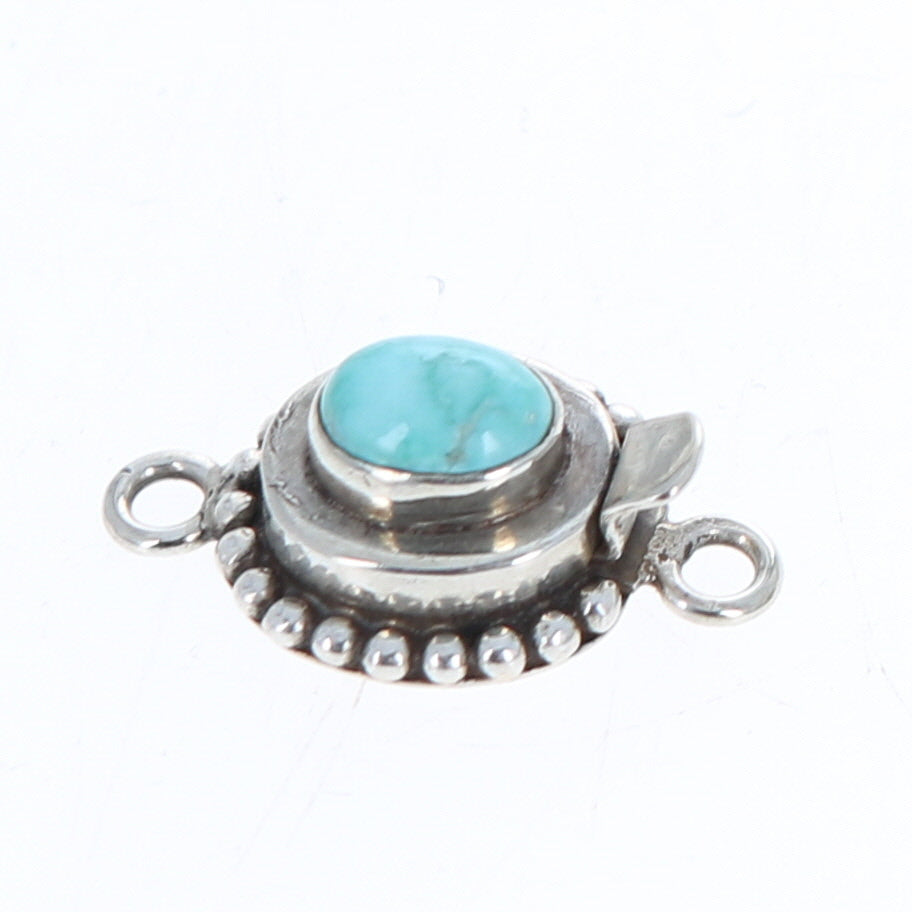 WHITE WATER Turquoise {Mexican} Clasp Sterling Granulated -NewWorldGems