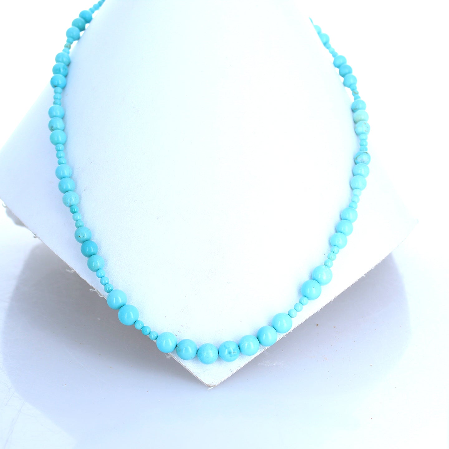 18K Gold Fox Turquoise Beads Necklace Round 3 To 7.5mm Sky Blue 18" -NewWorldGems