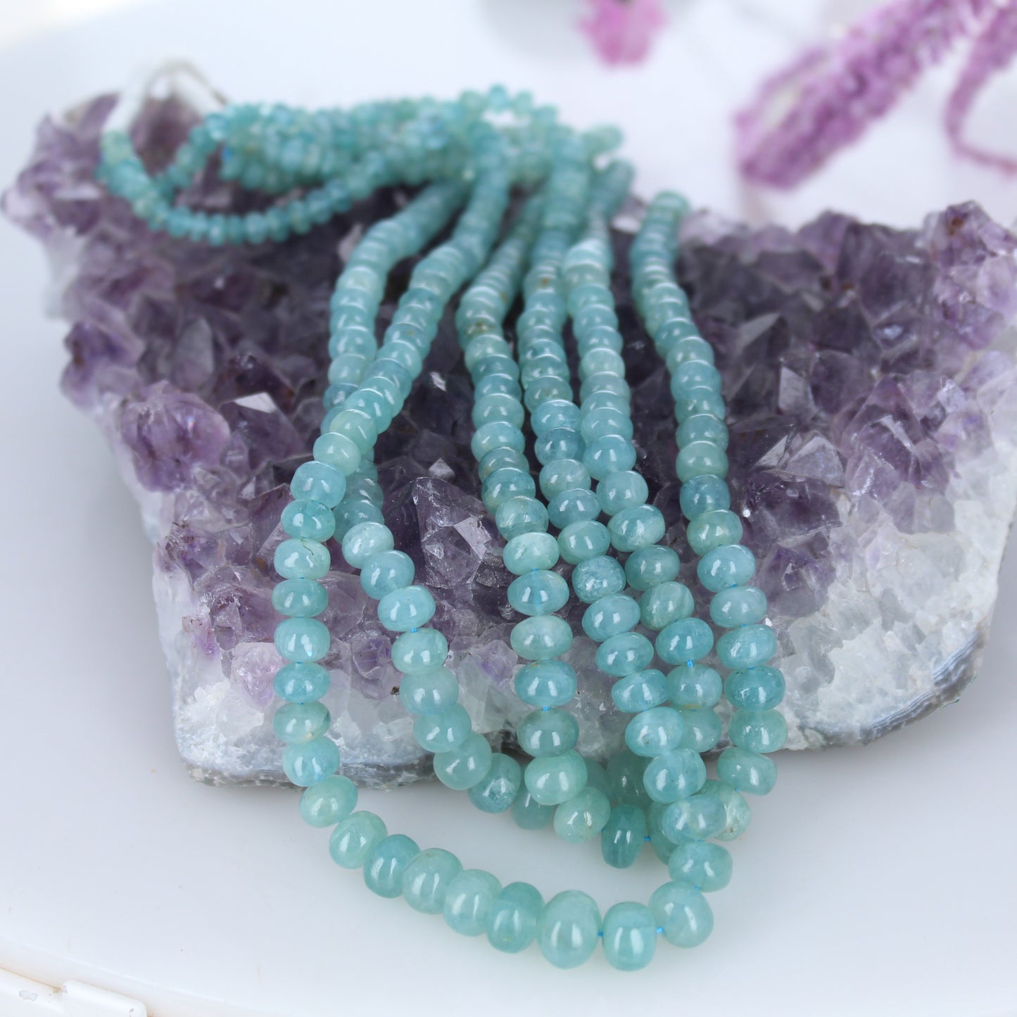 Grandidierite Smooth Rondelle Beads Light Paraiba Blue 4-8mm -NewWorldGems