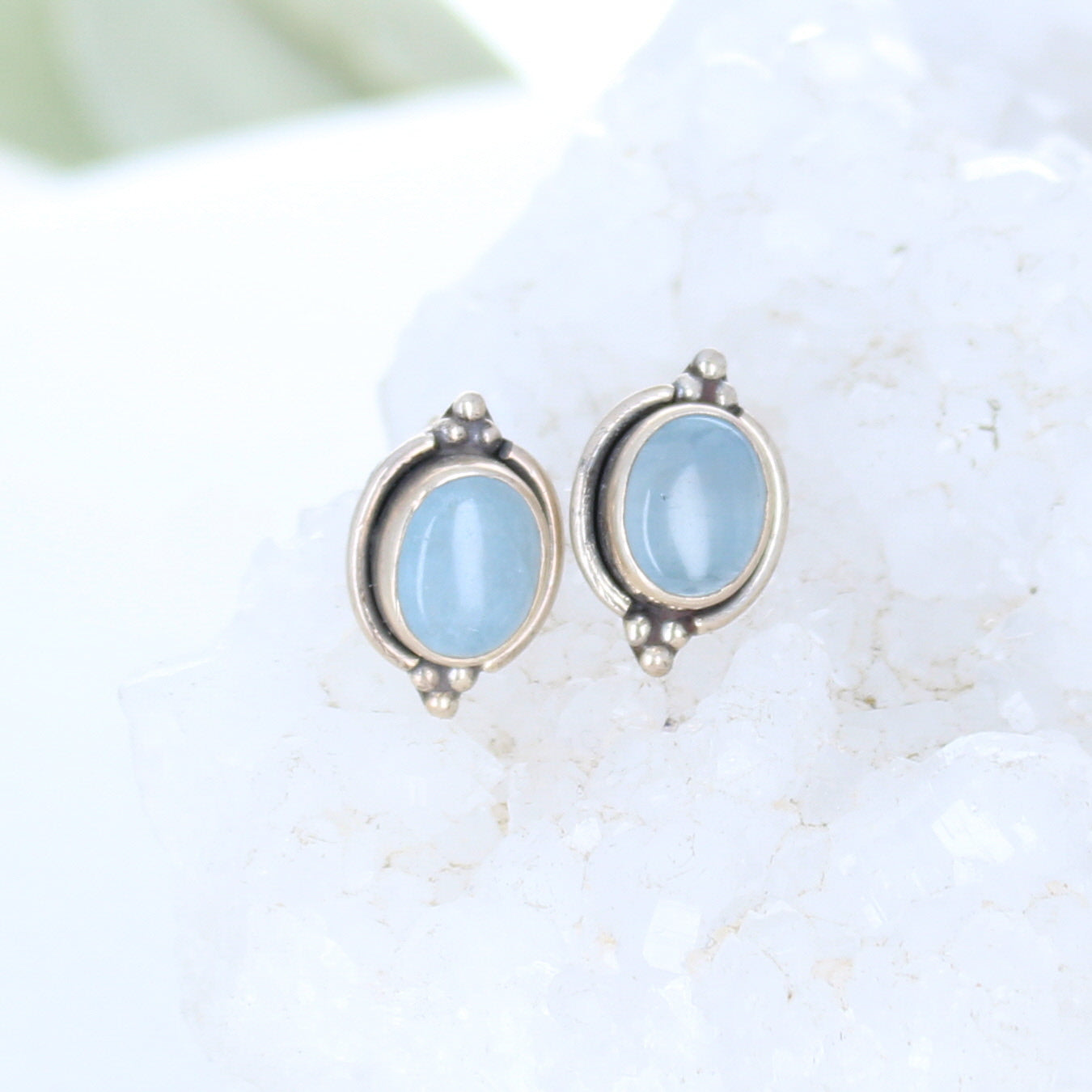 AQUAMARINE EARRINGS Sterling Posts 8x10mm Ovals -NewWorldGems