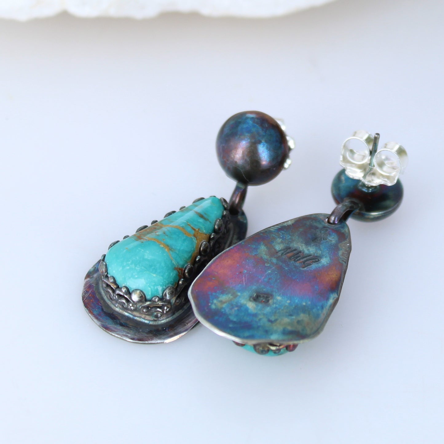 Royston Turquoise Earrings Emerald Green Golden Rainbow Oxidized -NewWorldGems