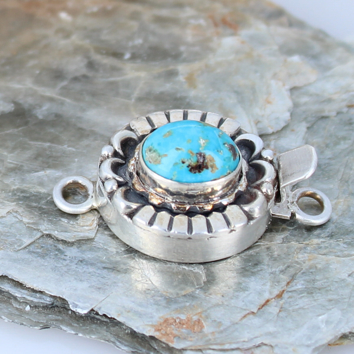 Armenian Turquoise Sterling Silver Clasp Oval Moon Design 11X8mm -NewWorldGems
