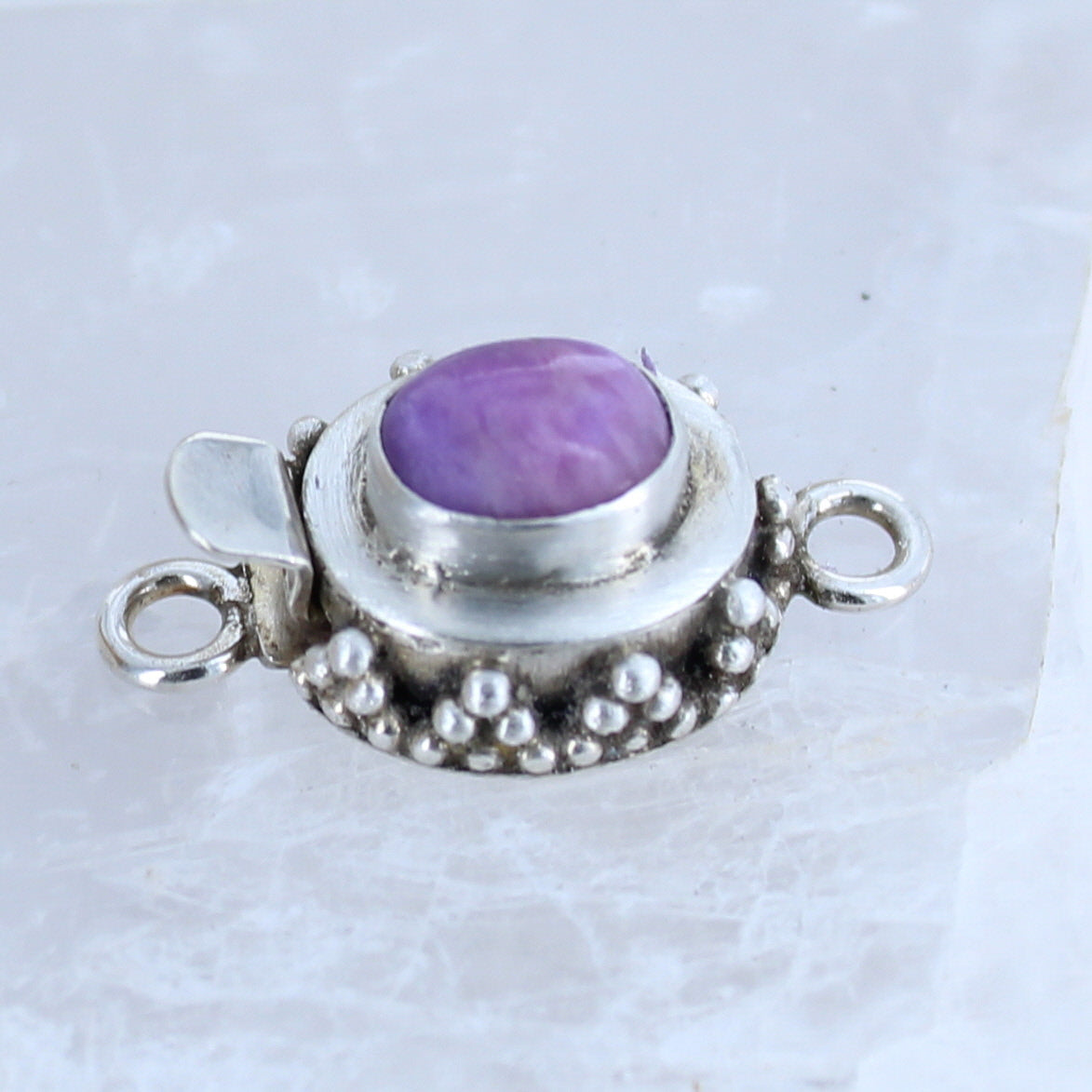 Sugilite Clasp Sterling Moon Petal Design 9x7mm Magenta -NewWorldGems