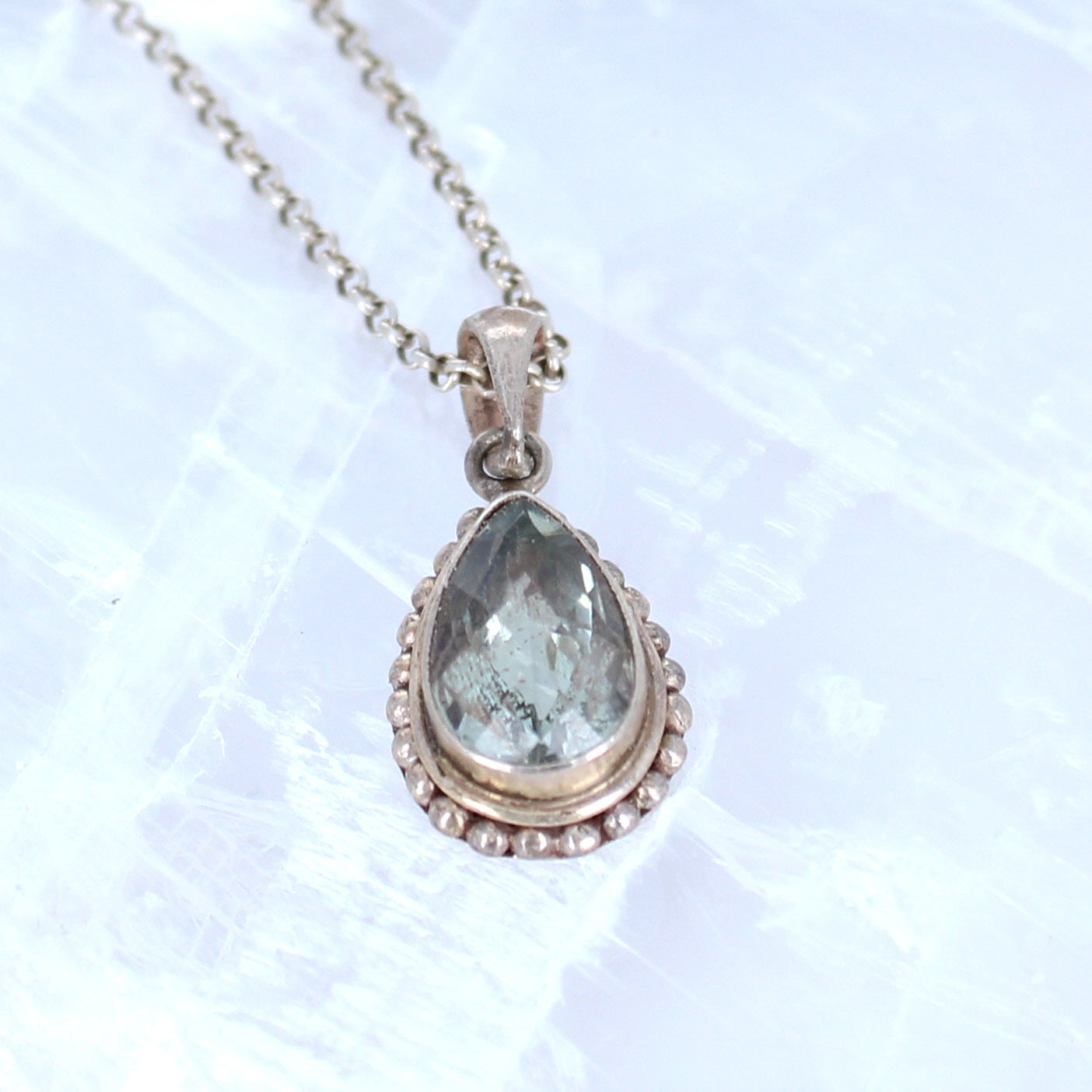 Beautiful GREEN AMETHYST FACETED Pendant Sterling -NewWorldGems