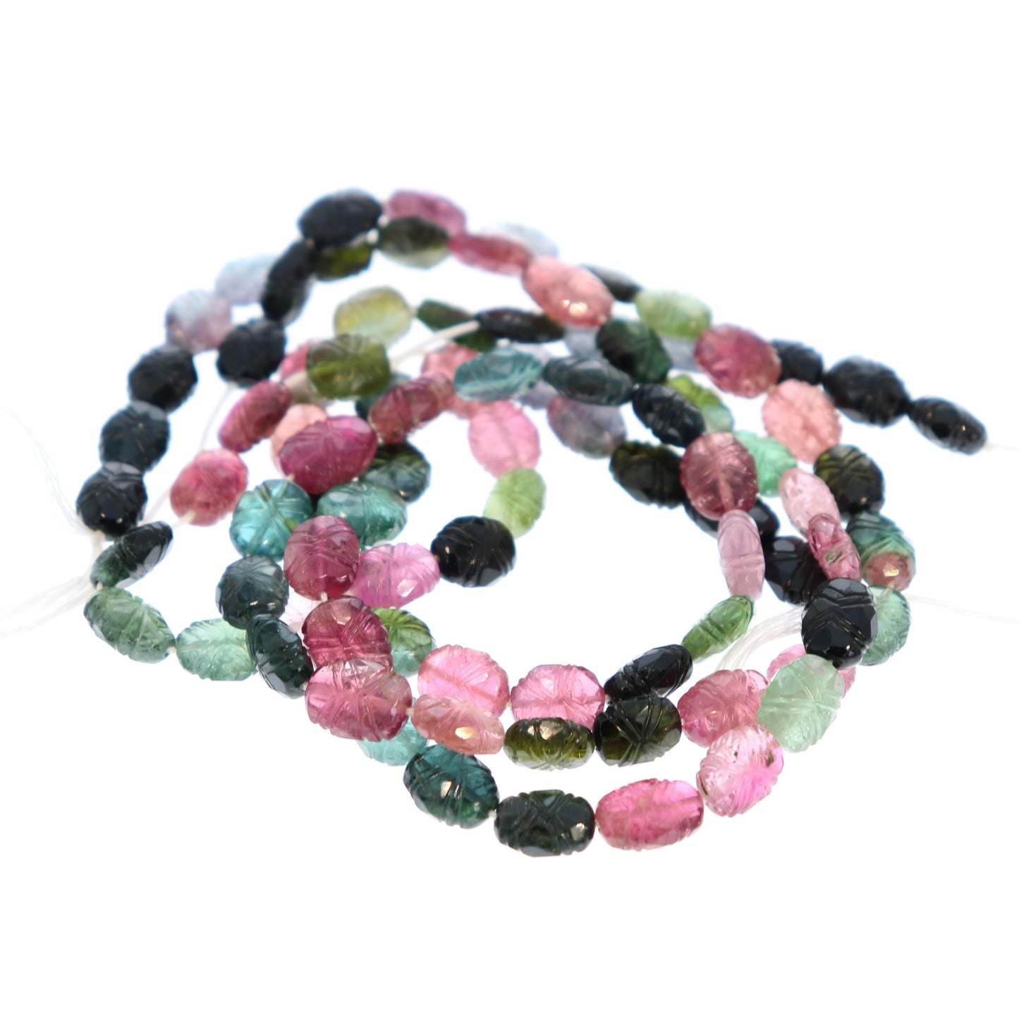 Tourmaline Beads Carved Multi Color 16" -NewWorldGems