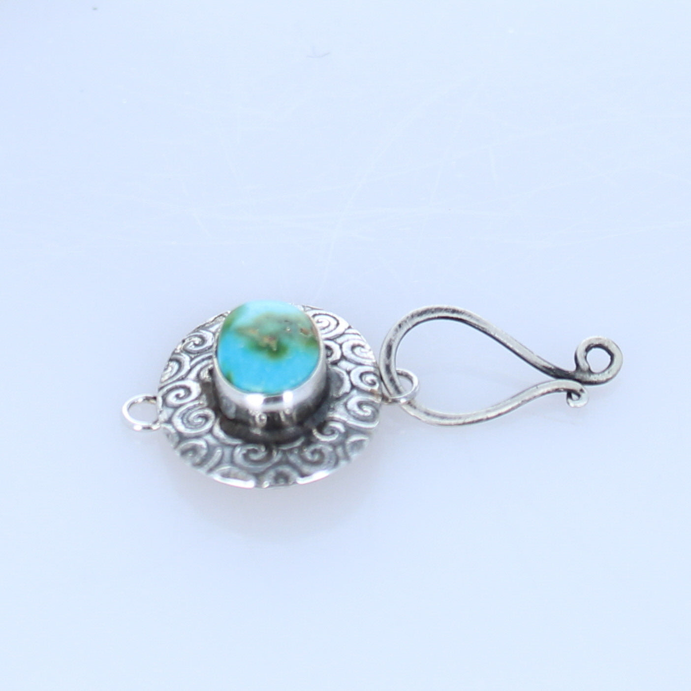 Blue Green Sonoran Turquoise Sterling Clasp Patterned J Hook -NewWorldGems