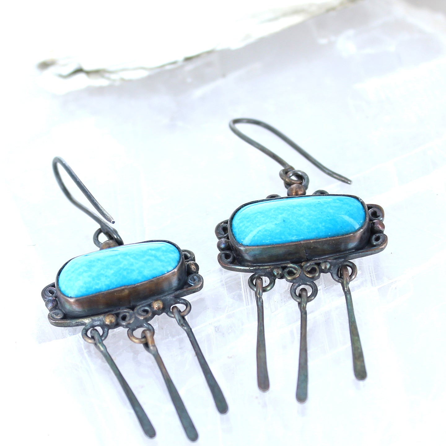 Kingman Turquoise Scroll Earrings Sterling Sky Blue Portrait -NewWorldGems