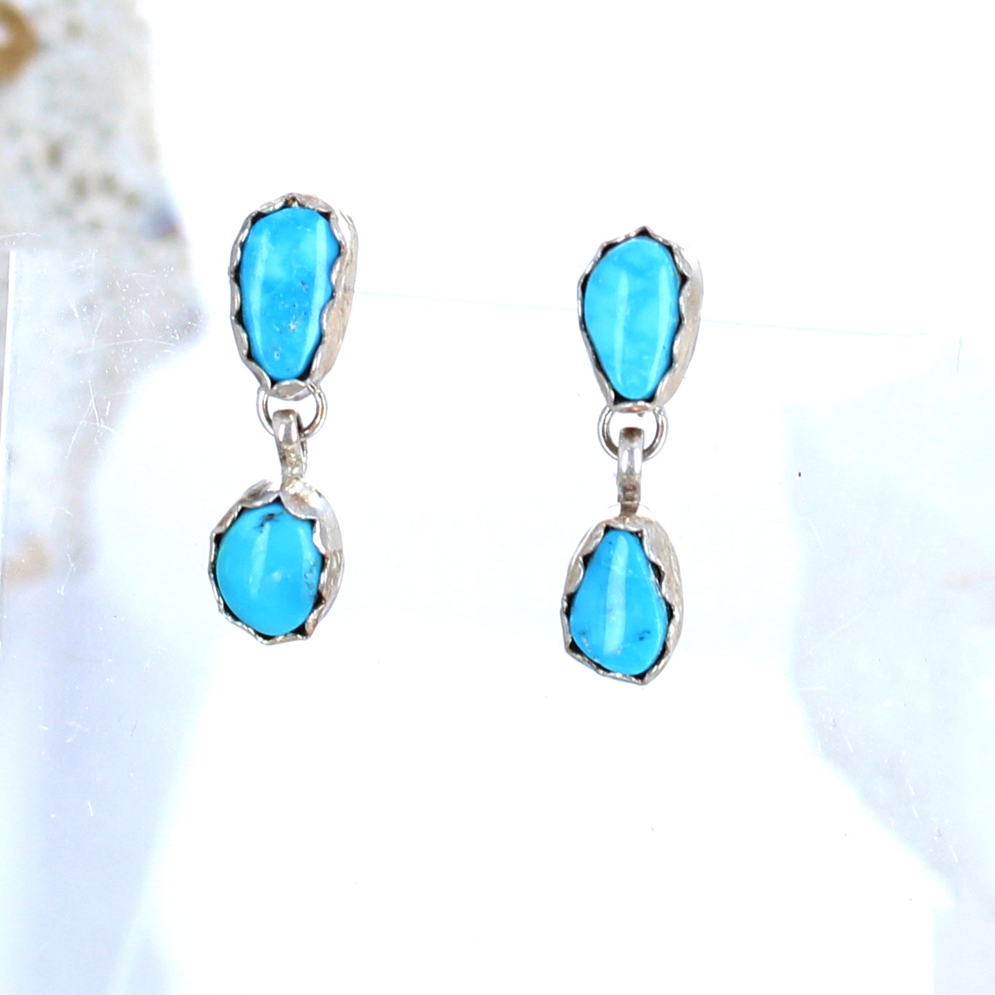 MORENCI TURQUOISE Earrings 2 Stones Sterling Southwest #3 -NewWorldGems