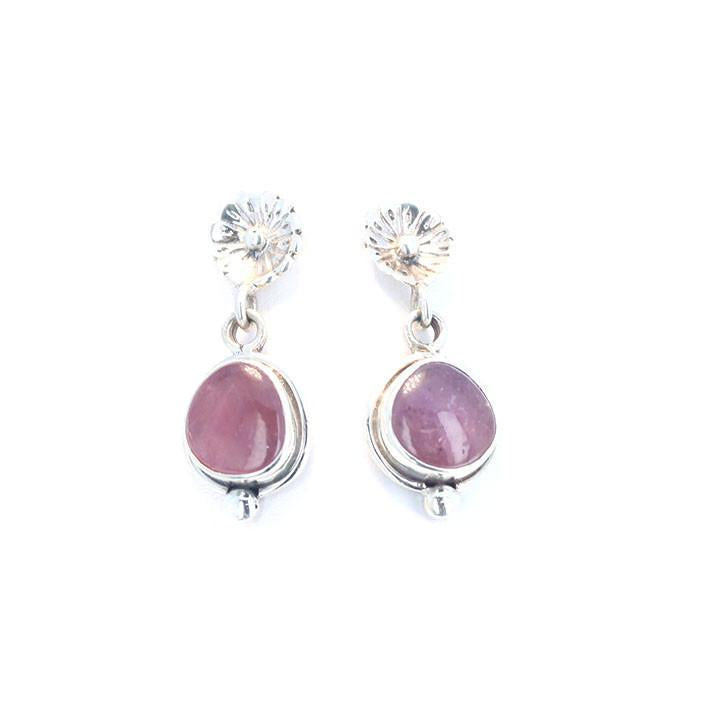 Pink Sapphire Sterling Silver Earrings Flower Post Style -NewWorldGems